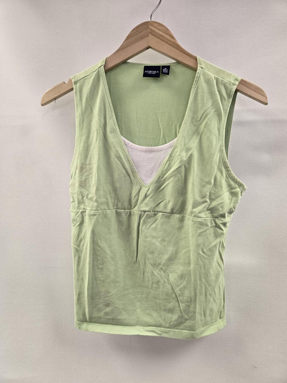 Sonoma Life + Style Shirt Womens Medium Light Green V-Neck Layered Look Tank